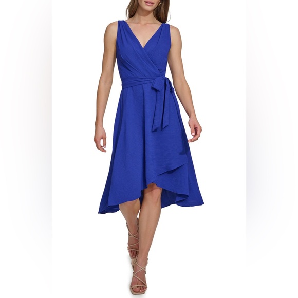 NWT DKNY cobalt blue front wrap v neck dress - size 12 - Picture 2 of 11